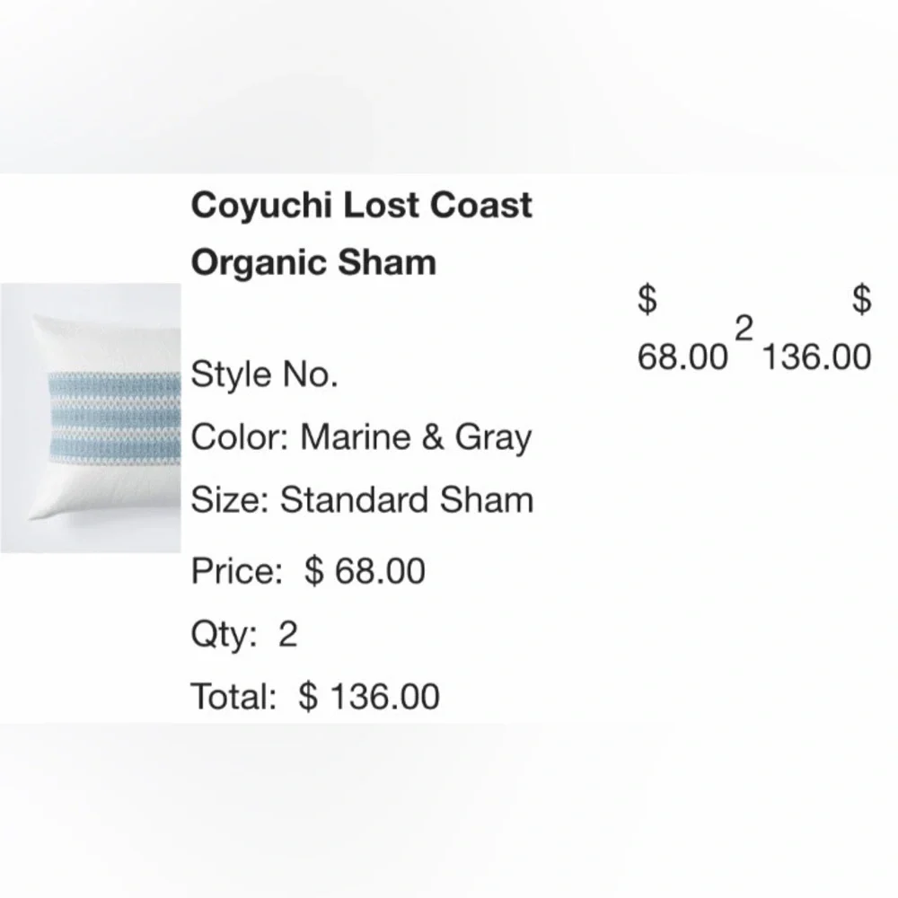 RARE 🎸COYUCHI NWT LOST COAST DECORATIVE ORGANIC PILLOW COVERS (2)— Standard